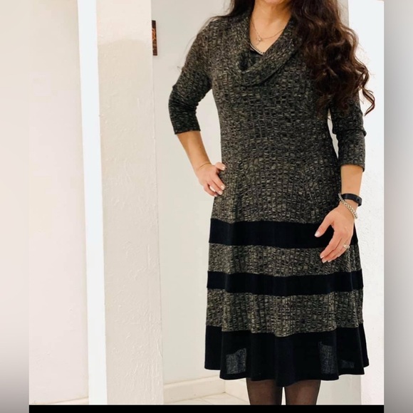 Robbie Bee Small Size A line Style Midi Dress Grey/Black Color - Picture 1 of 8